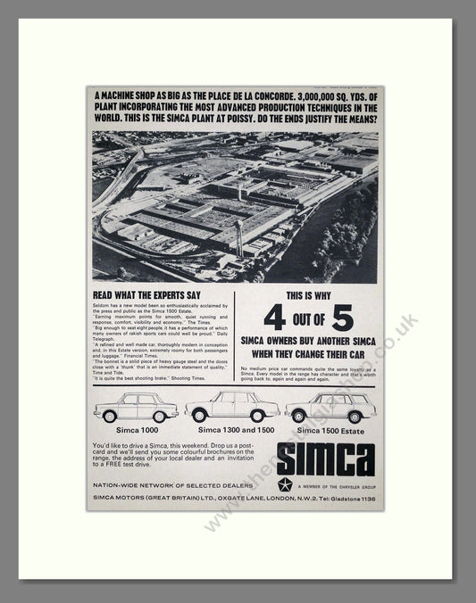 Simca - 1000 / 1300 / 1500. Vintage Advert 1965 (ref AD64092)