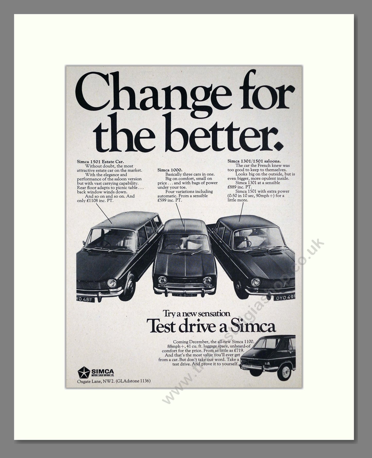 Simca - 1000 / 1301 / 1501. Vintage Advert 1967 (ref AD64093)