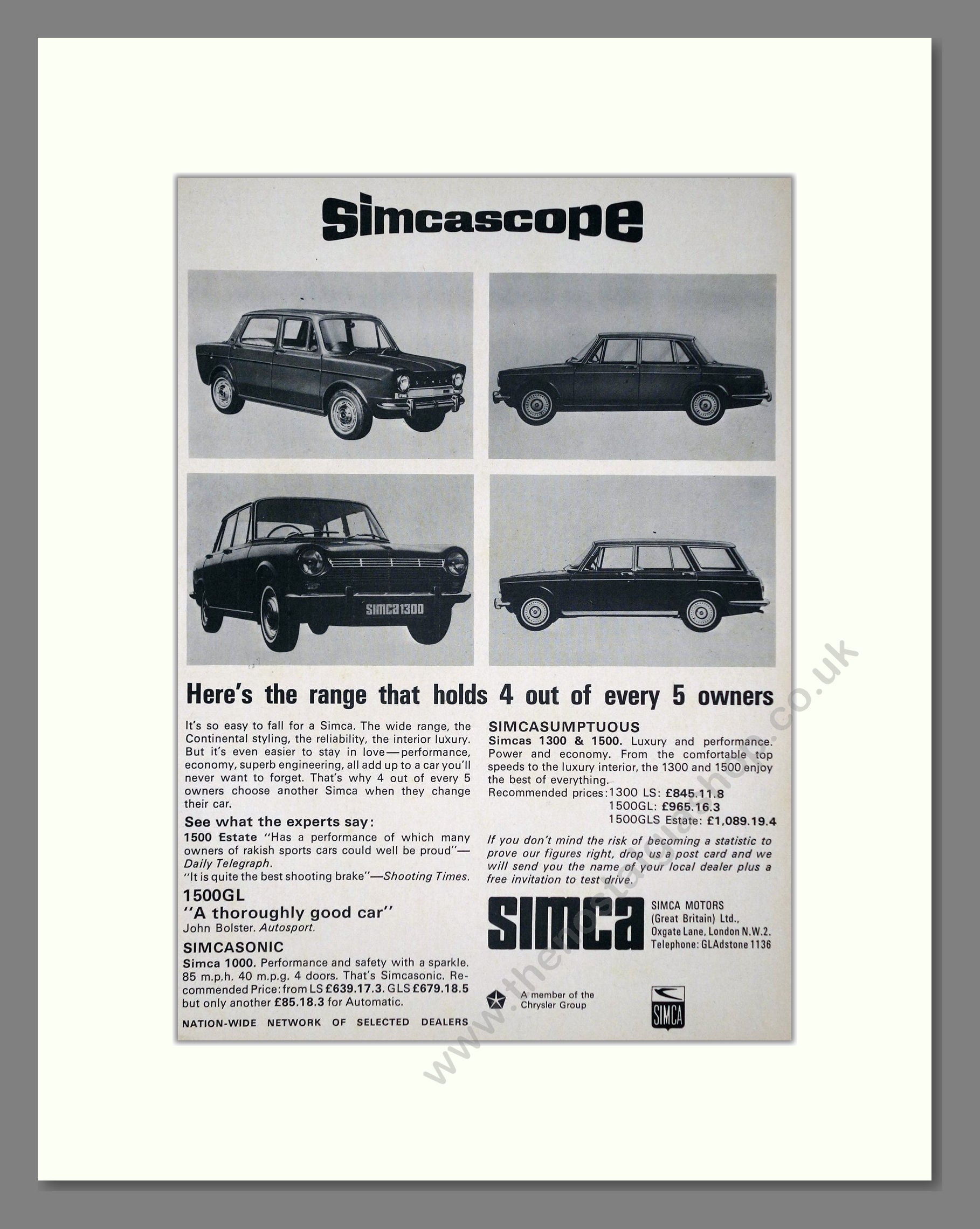 Simca - 1000 / 1300 / 1500. Vintage Advert 1966 (ref AD64094) – The ...
