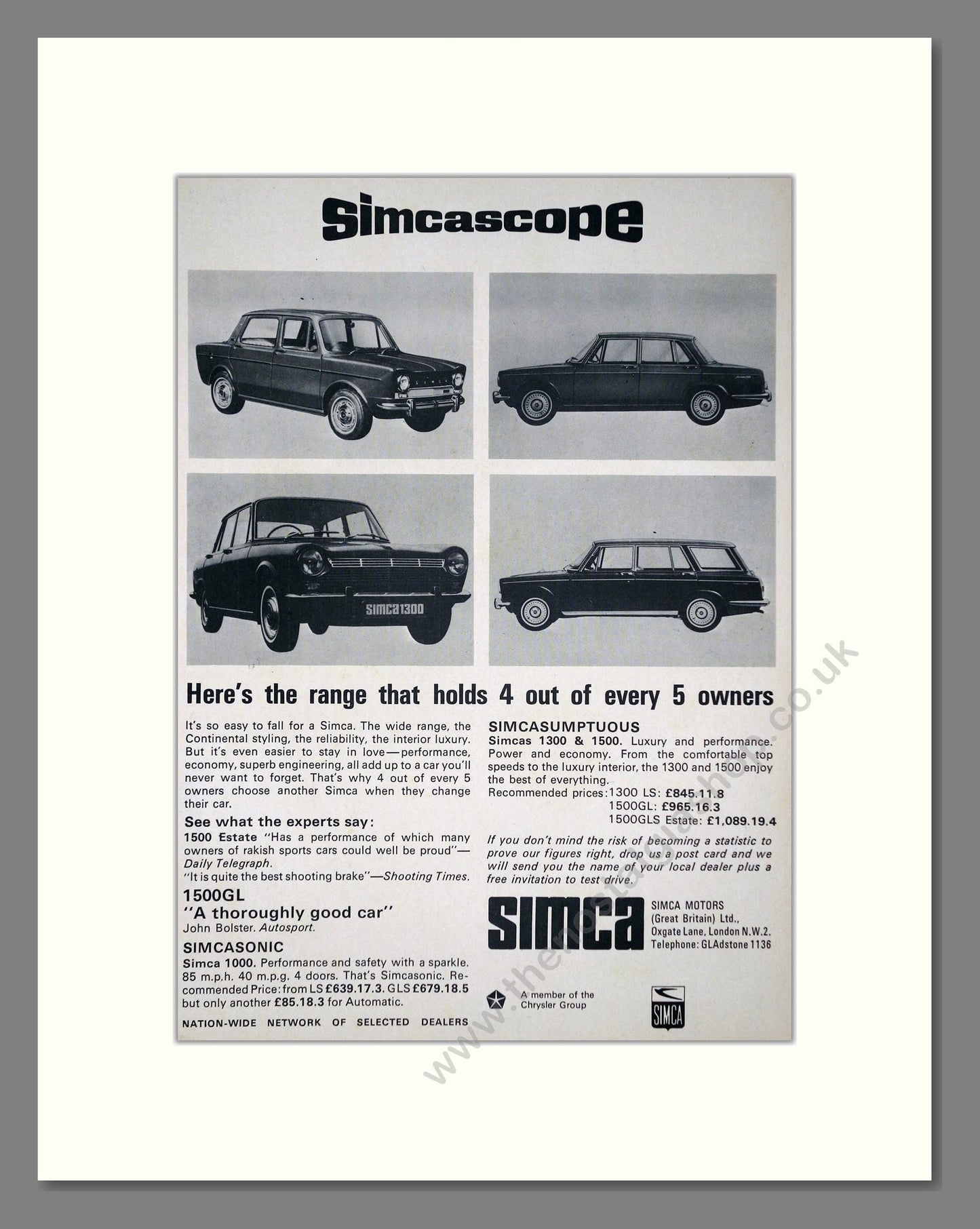 Simca - 1000 / 1300 / 1500. Vintage Advert 1966 (ref AD64094)