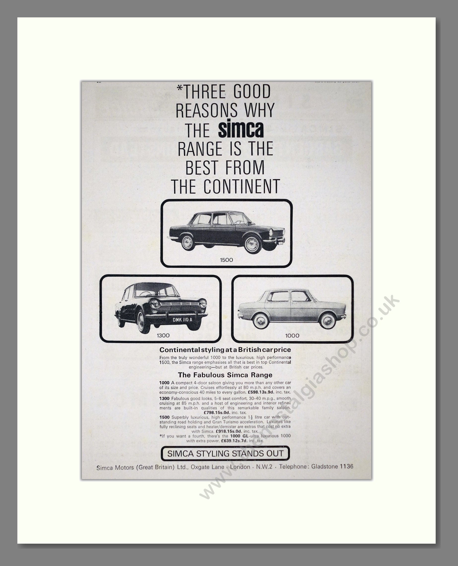 Simca - 1000 / 1300 / 1500. Vintage Advert 1964 (ref AD64095)