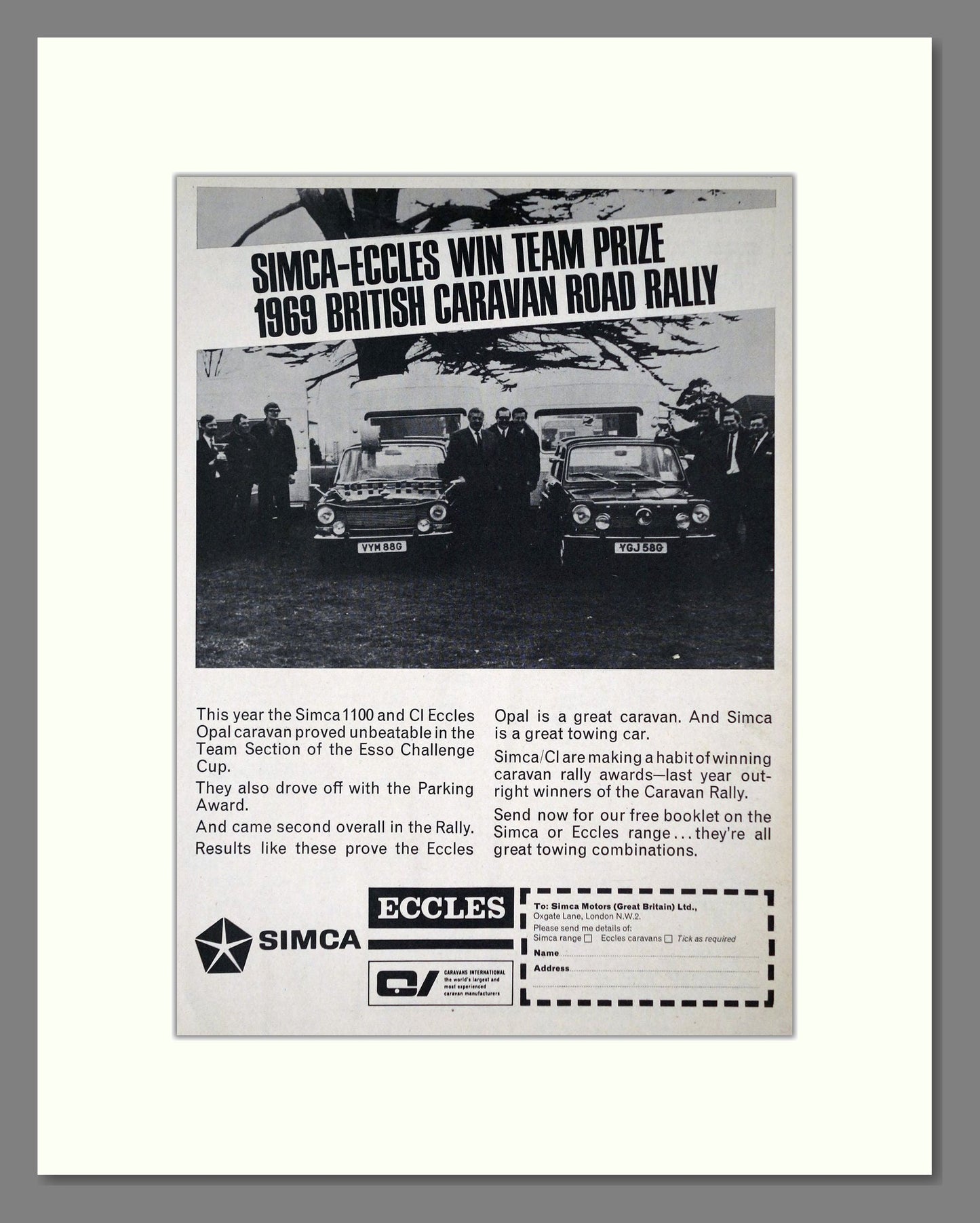 Simca - Eccles / 1100 Rally Winner. Vintage Advert 1969 (ref AD64096)