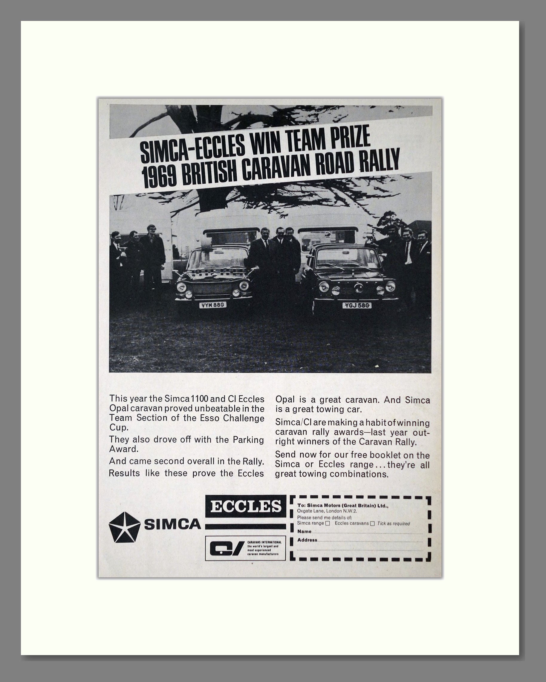 Simca - Eccles / 1100 Rally Winner. Vintage Advert 1969 (ref AD64096)