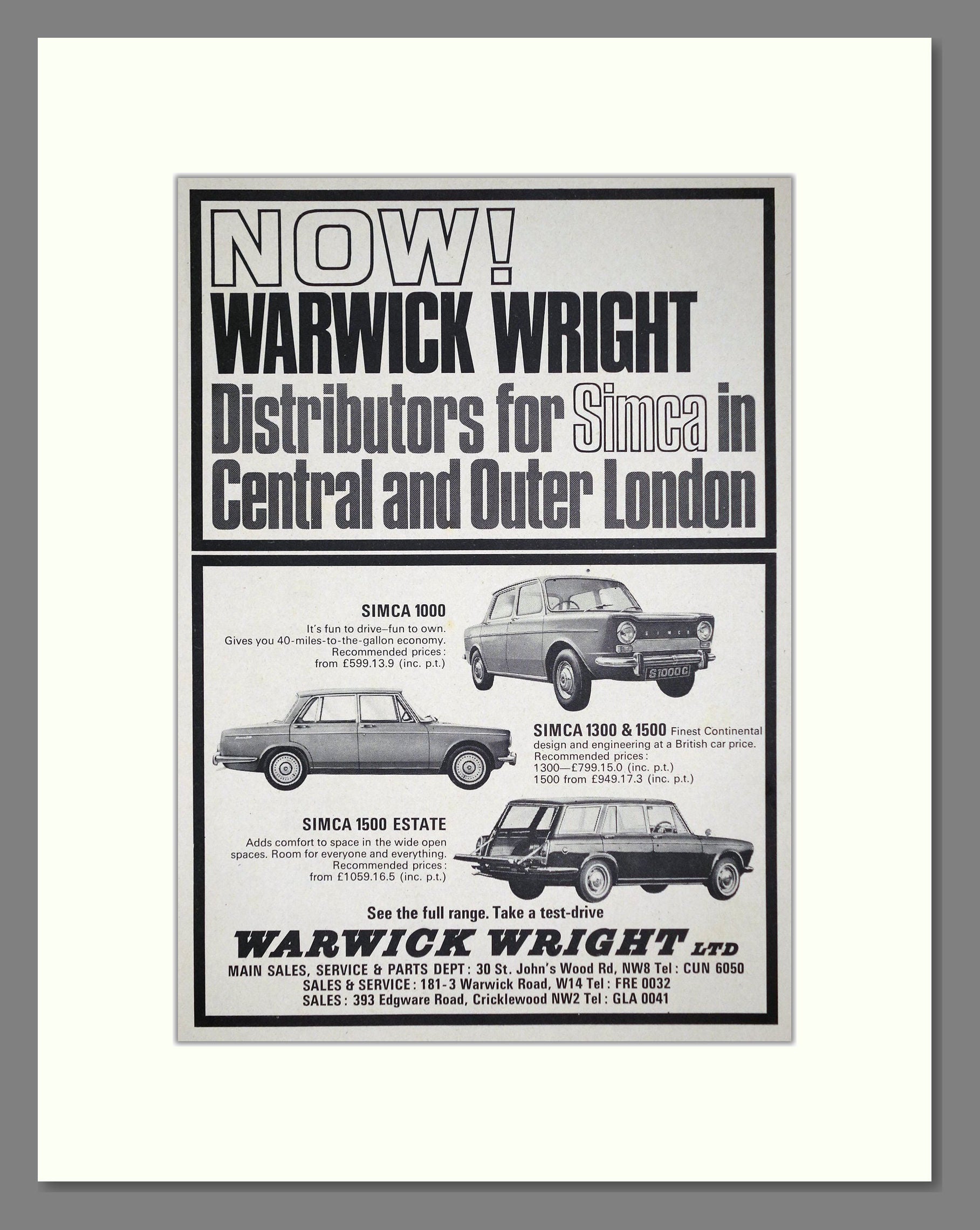 Simca - 1000 / 1300 / 1500. Vintage Advert 1966 (ref AD64097)