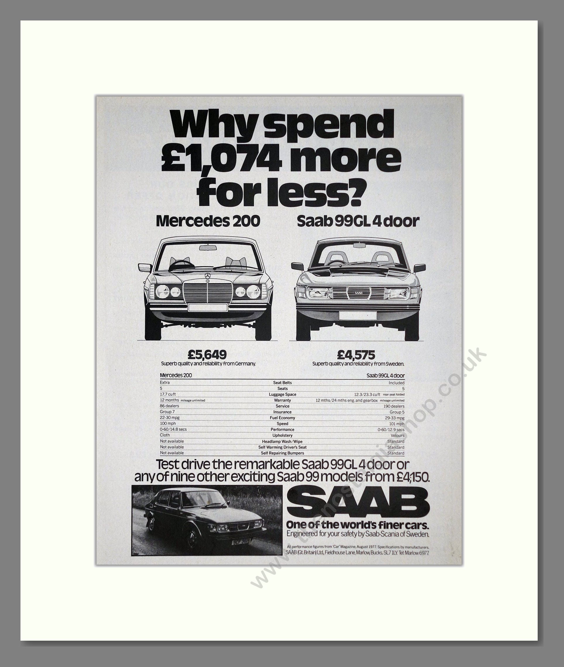 Saab - 99GL. Vintage Advert 1977 (ref AD64117)