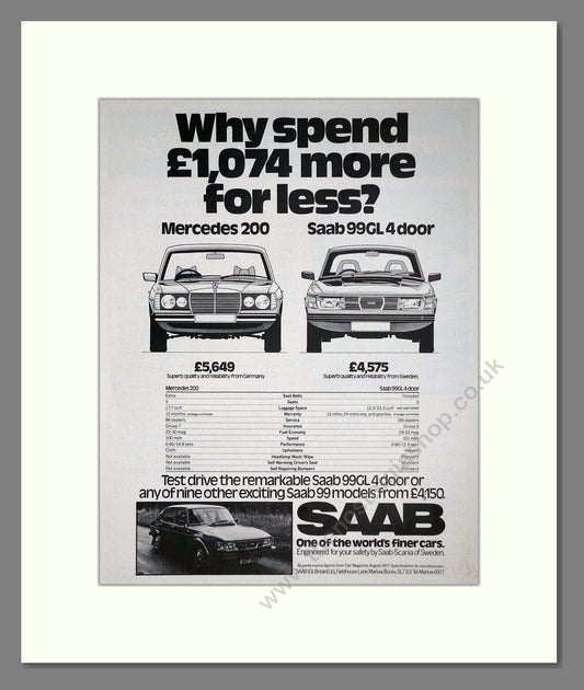 Saab - 99GL. Vintage Advert 1977 (ref AD64117)