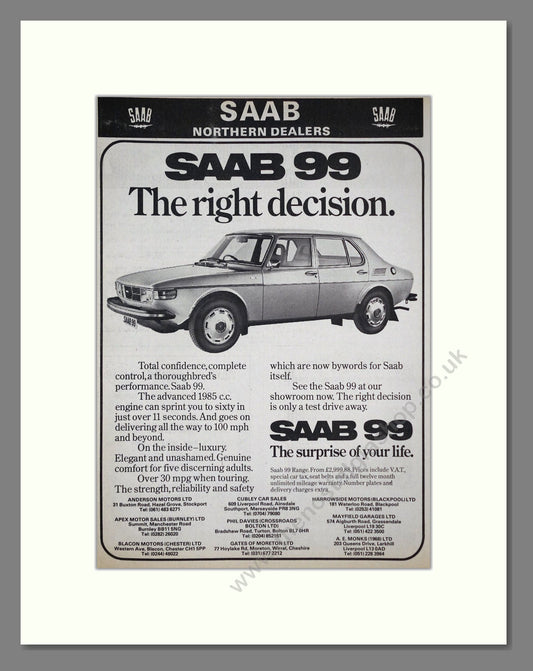 Saab - 99. Vintage Advert 1976 (ref AD64129)