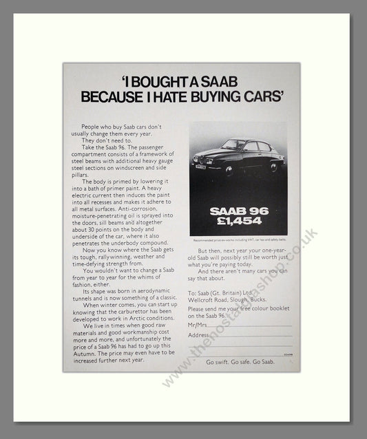 Saab - 96. Vintage Advert 1974 (ref AD64144)