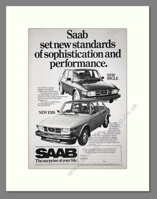 Saab - 99GLE / EMS. Vintage Advert 1976 (ref AD64150)