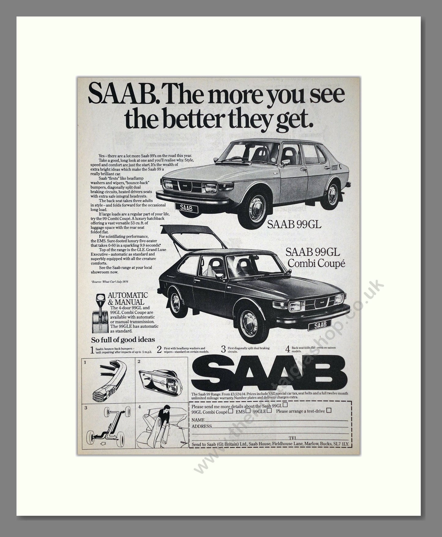 Saab - 99GL. Vintage Advert 1976 (ref AD64152)