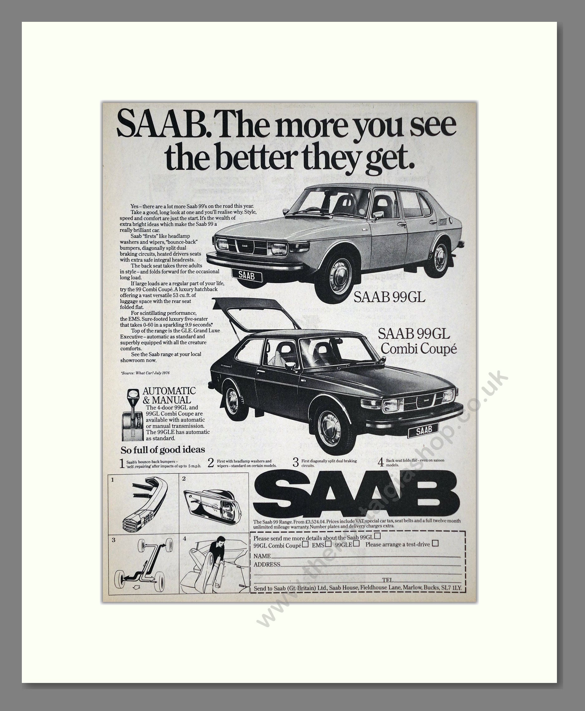 Saab - 99GL. Vintage Advert 1976 (ref AD64152)