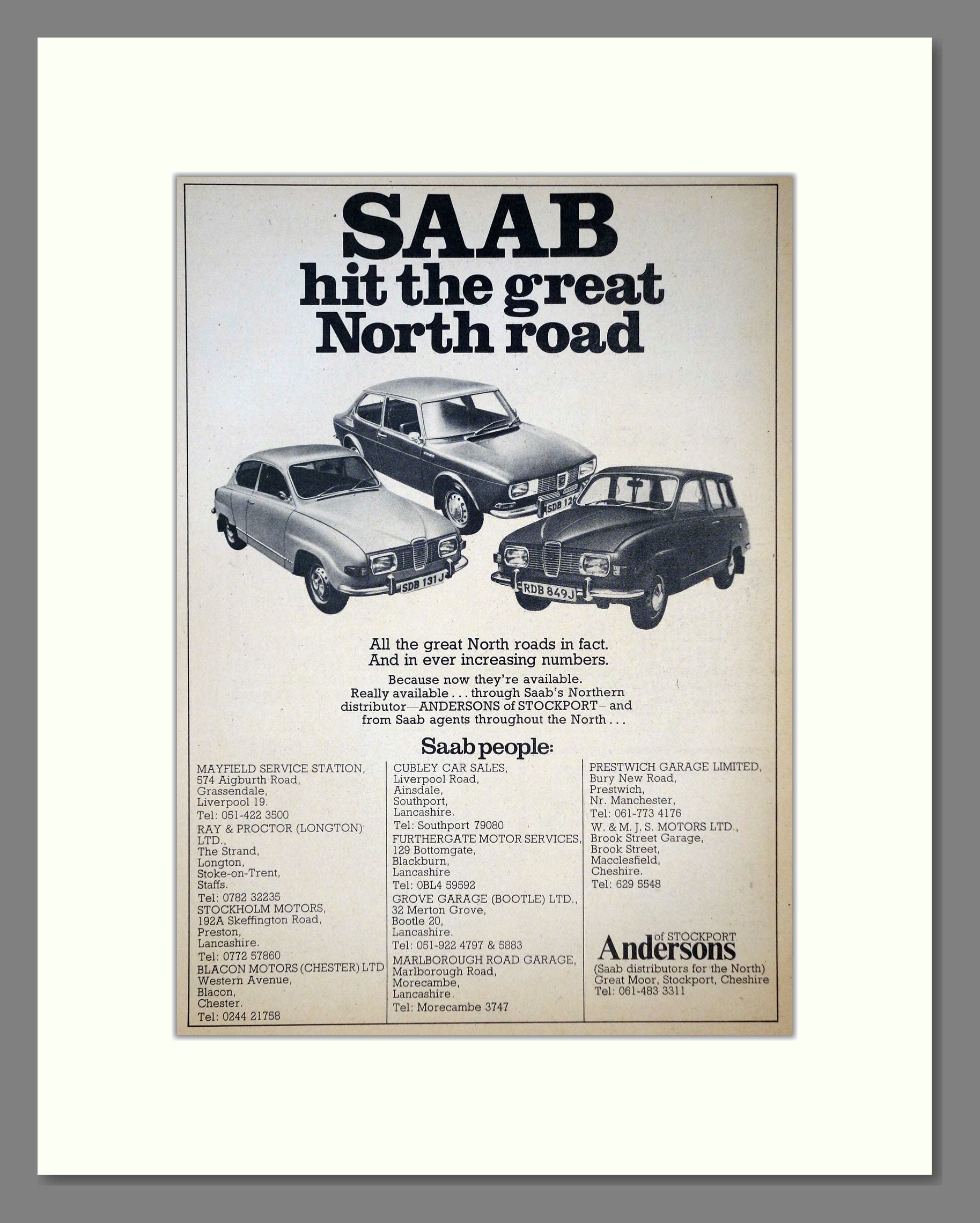 Saab - Great North Road. Vintage Advert 1970 (ref AD64156)