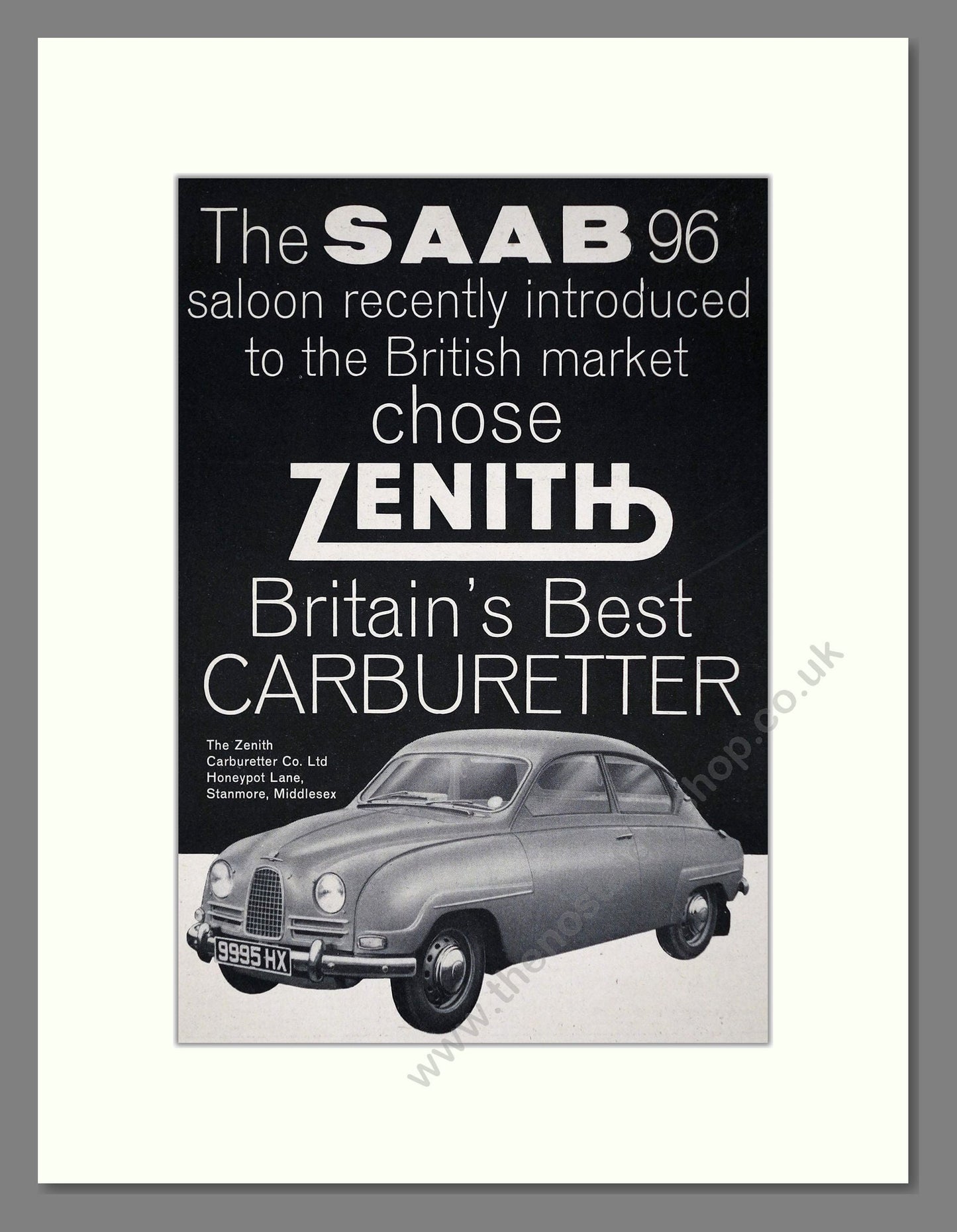 Saab - 96 / Zenith Carbs. Vintage Advert 1961 (ref AD64194)