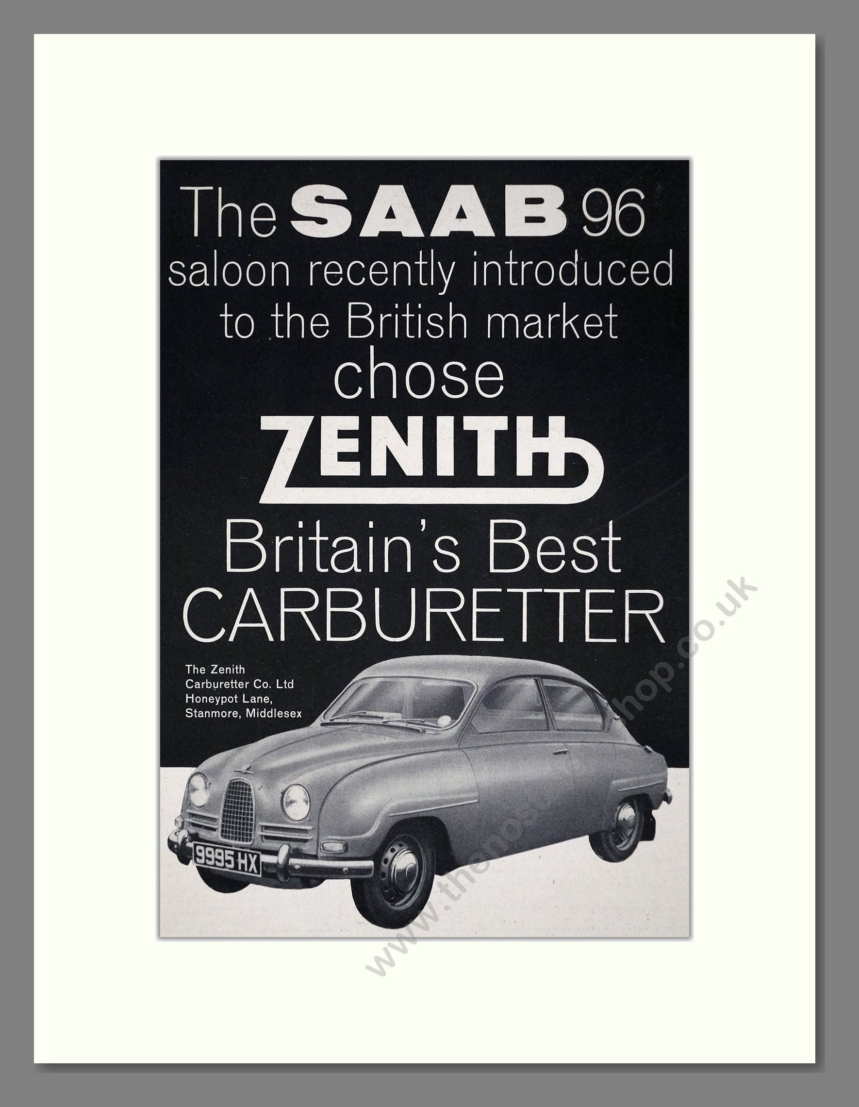 Saab - 96 / Zenith Carbs. Vintage Advert 1961 (ref AD64194)