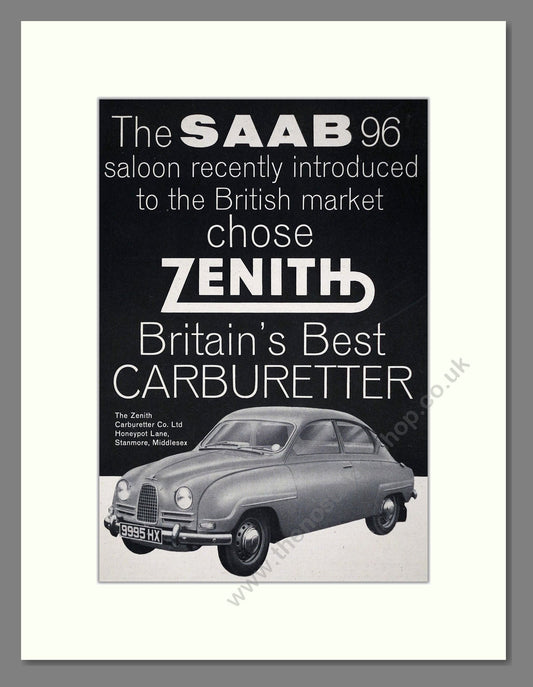 Saab - 96 / Zenith Carbs. Vintage Advert 1961 (ref AD64194)
