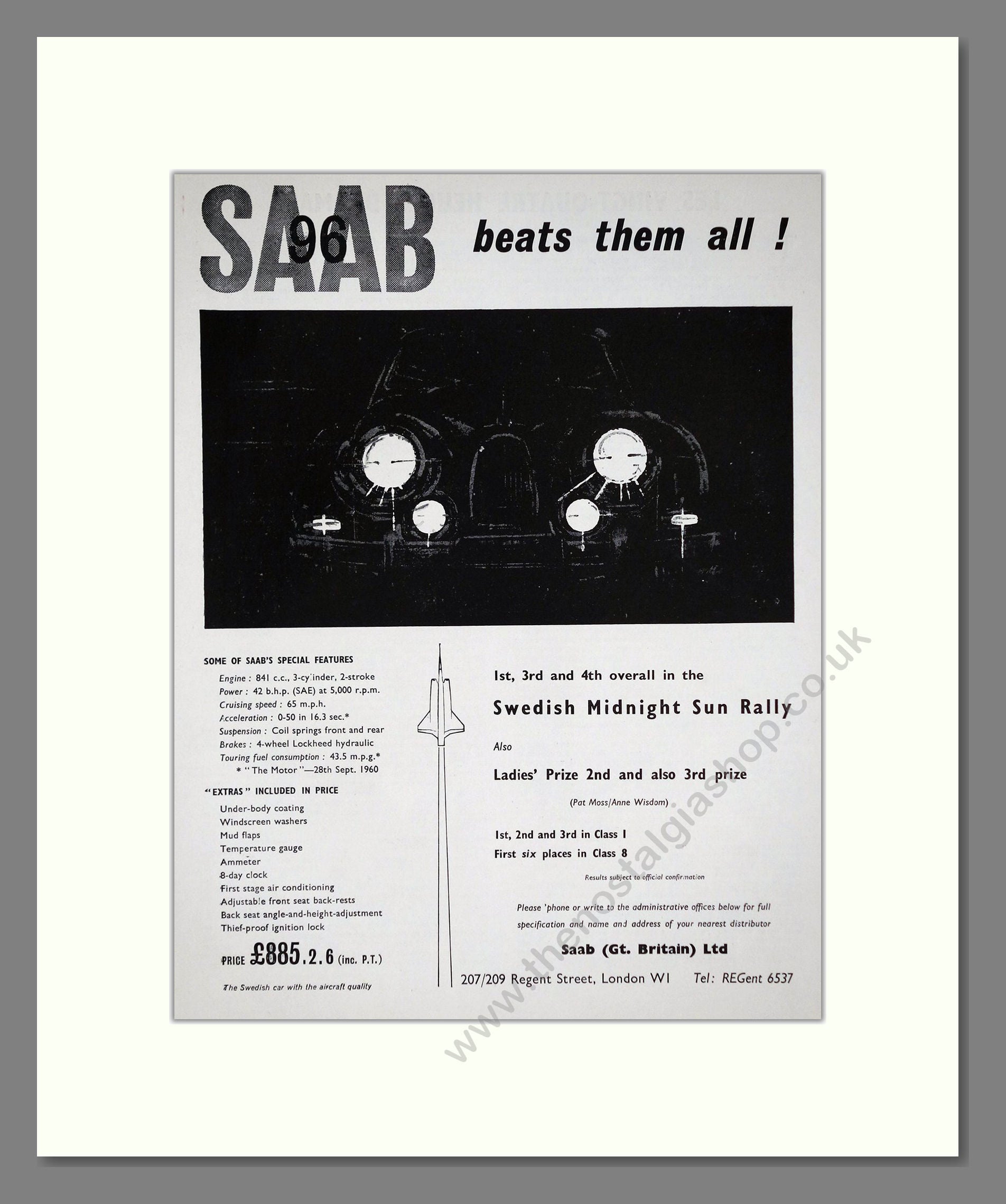 Saab - 96 Midnight Sun Rally Winner. Vintage Advert 1961 (ref AD64197)