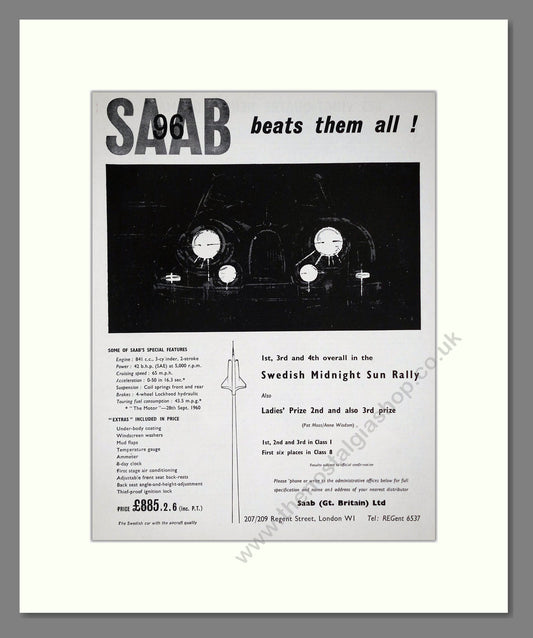 Saab - 96 Midnight Sun Rally Winner. Vintage Advert 1961 (ref AD64197)