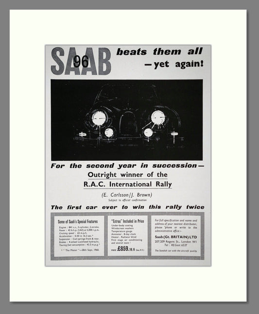 Saab - 96 RAC Rally Winner. Vintage Advert 1961 (ref AD64198)