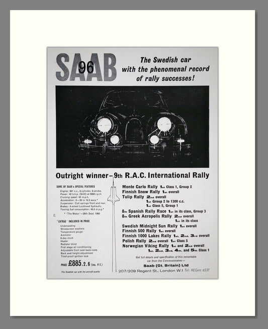 Saab - 96 RAC Rally Winner. Vintage Advert 1961 (ref AD64199)