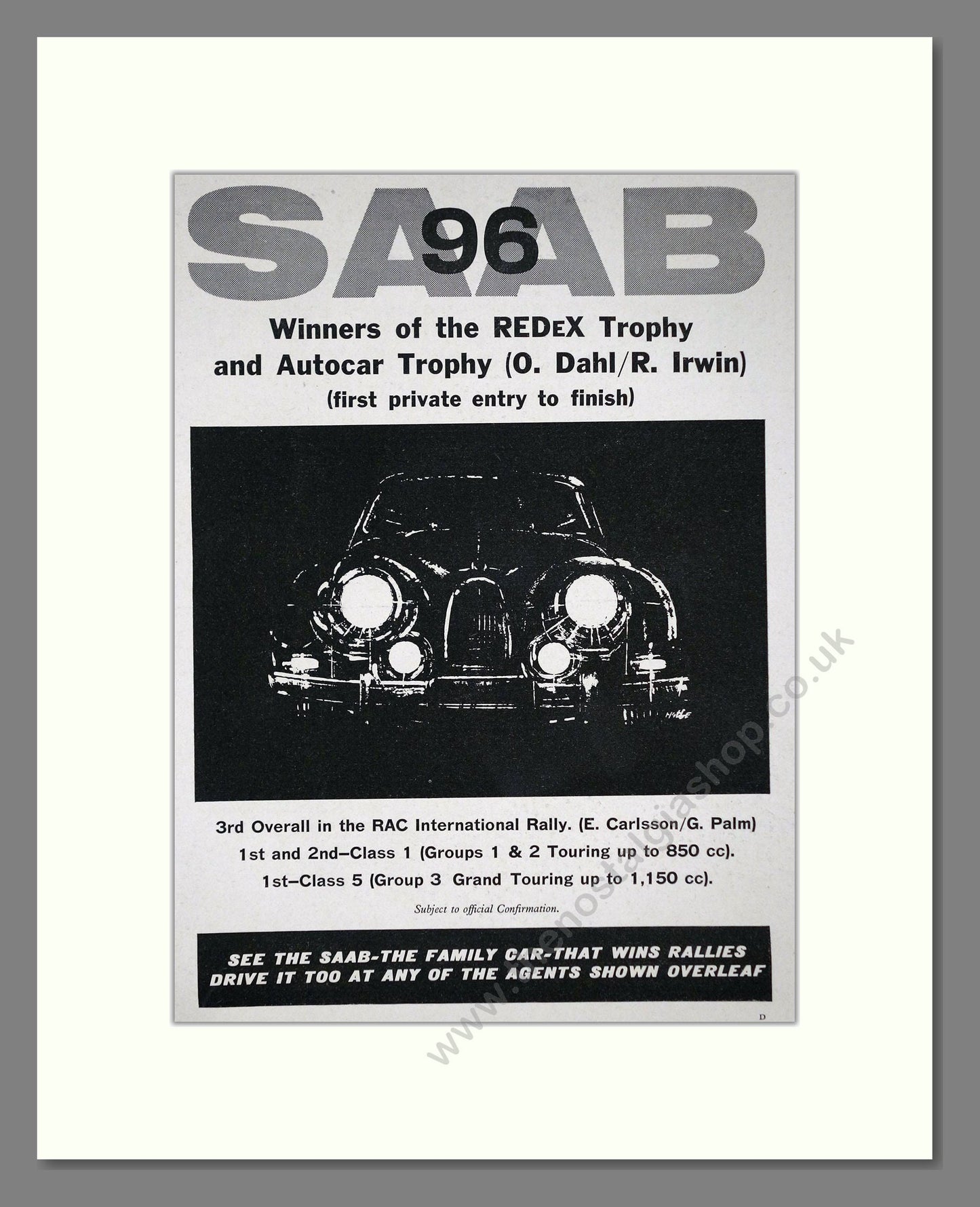 Saab - 96 REDex Winner. Vintage Advert 1963 (ref AD64200)