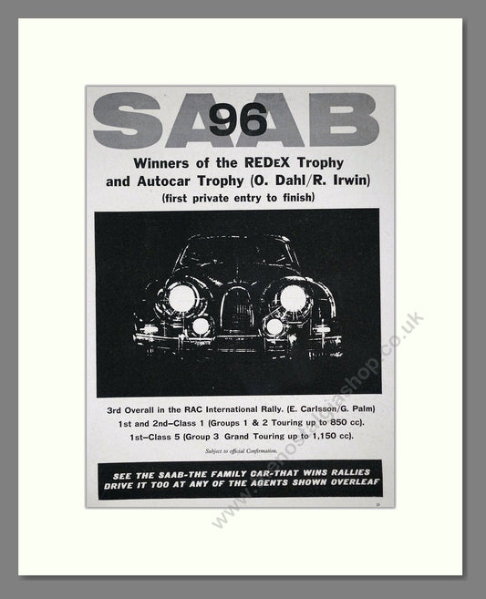 Saab - 96 REDex Winner. Vintage Advert 1963 (ref AD64200)