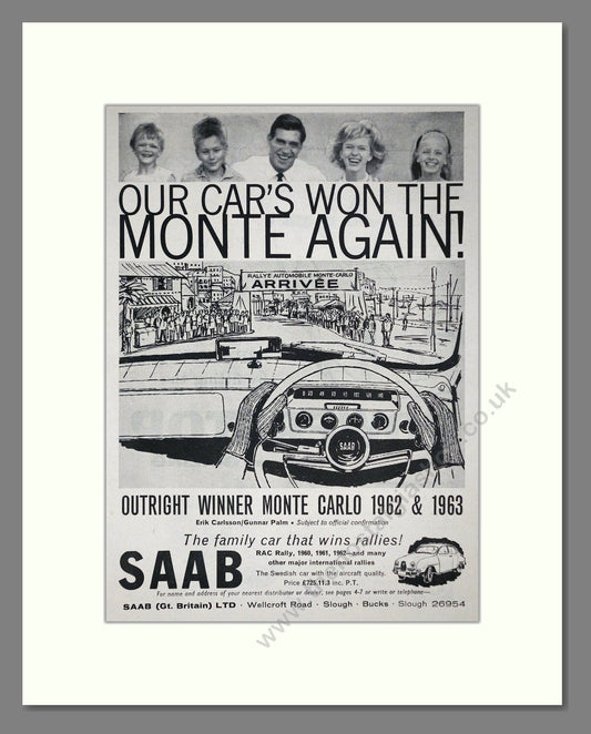 Saab - Monte Carlo  Winner. Vintage Advert 1963 (ref AD64207)