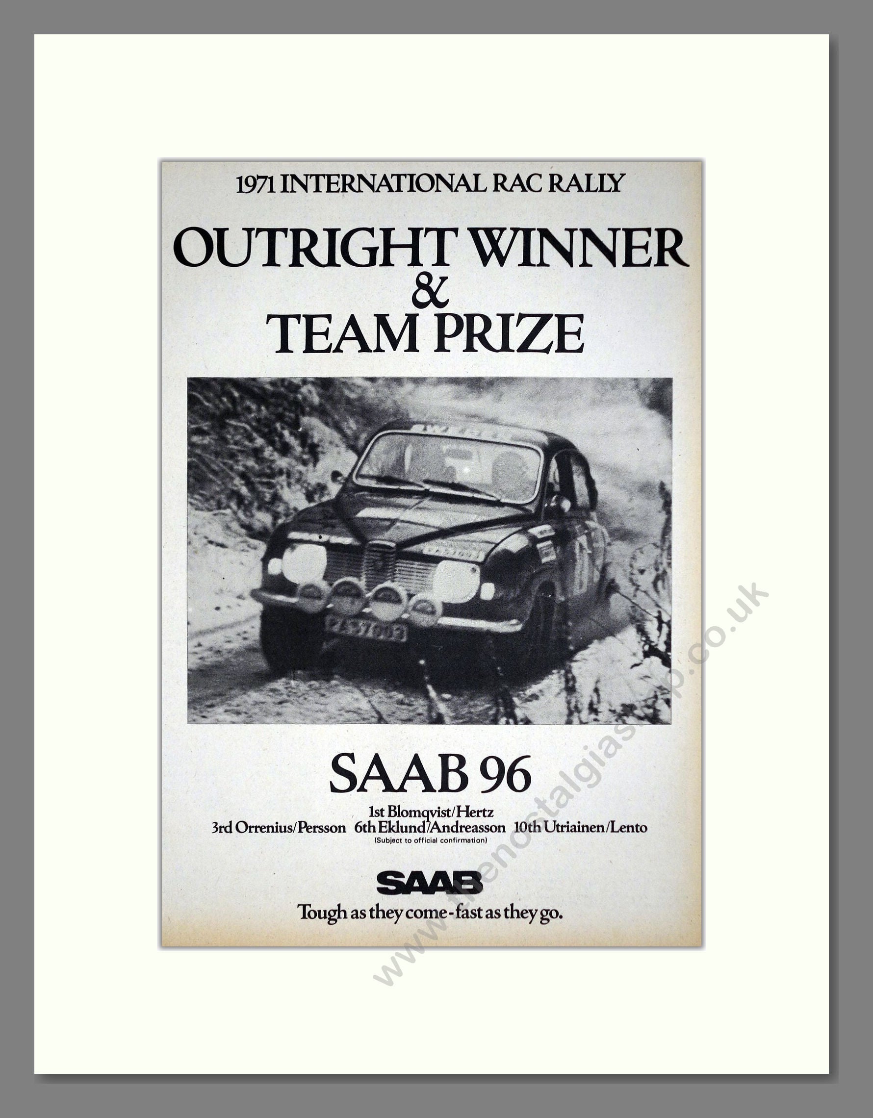 Saab - RAC Rally Winner. Vintage Advert 1971 (ref AD64208)