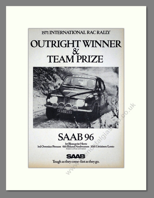 Saab - RAC Rally Winner. Vintage Advert 1971 (ref AD64208)