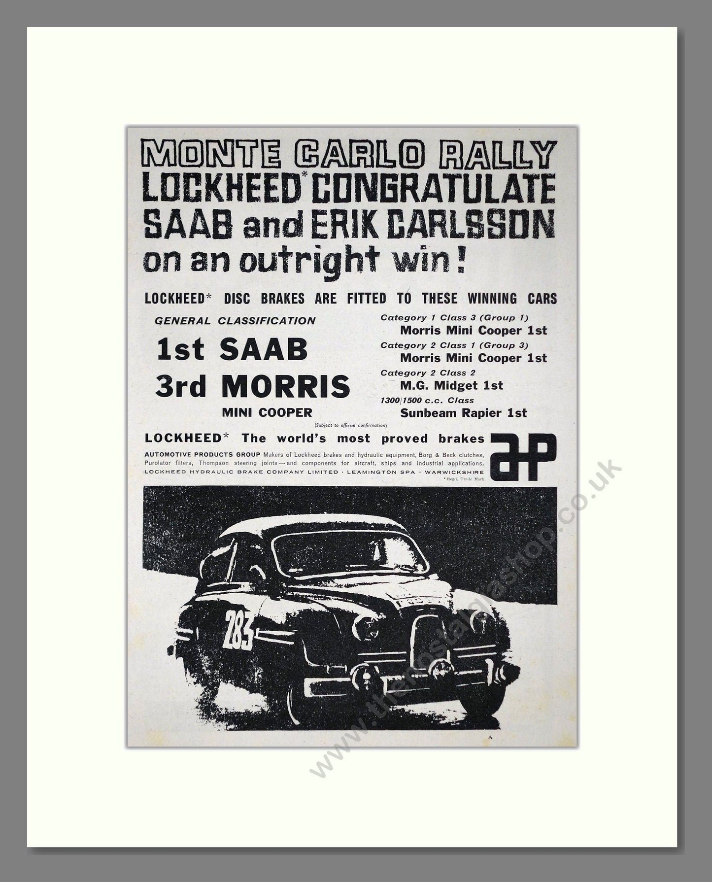 Saab - Monte Carlo  Winner. Vintage Advert 1963 (ref AD64210)