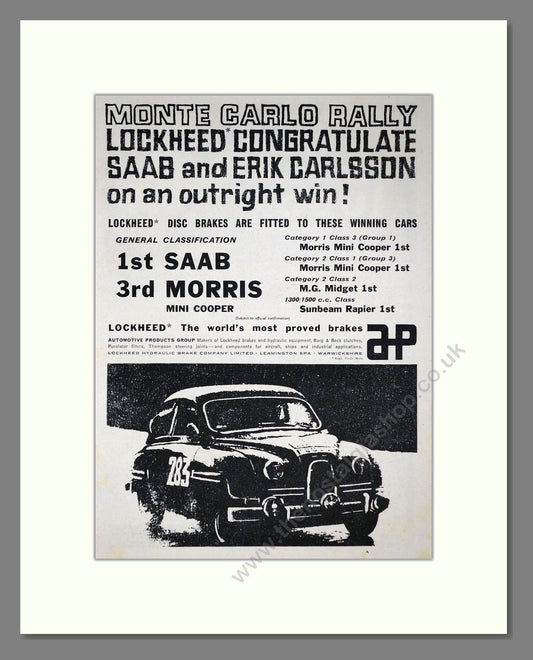 Saab - Monte Carlo  Winner. Vintage Advert 1963 (ref AD64210)