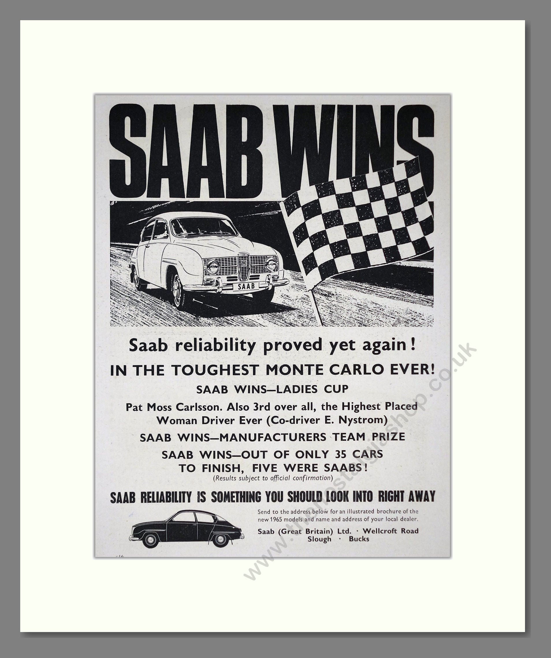 Saab - Monte Carlo  Winner. Vintage Advert 1965 (ref AD64211)