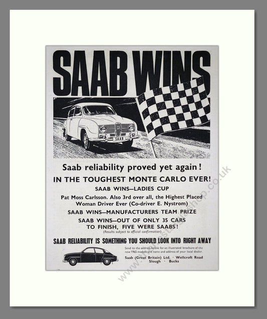 Saab - Monte Carlo  Winner. Vintage Advert 1965 (ref AD64211)