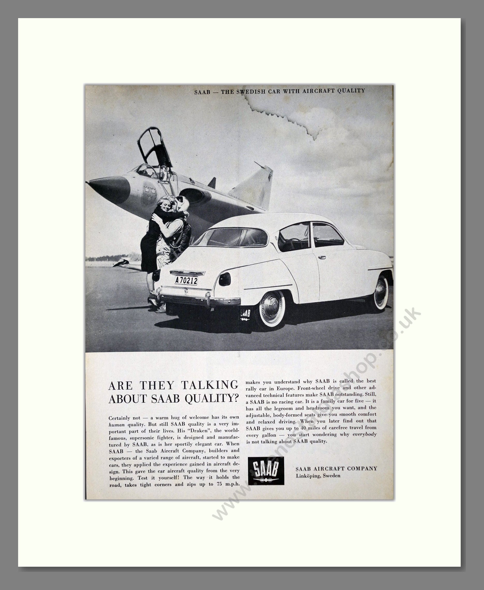 Saab - Aircraft Quality. Vintage Advert 1961 (ref AD64215)