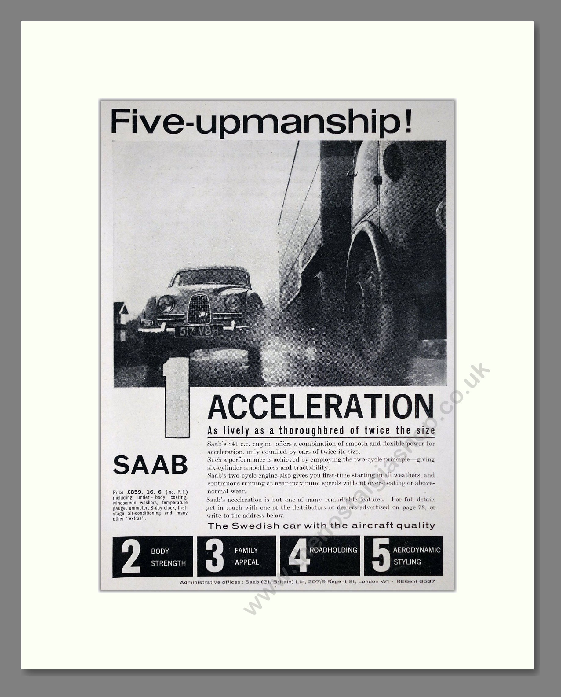 Saab - Accelleration. Vintage Advert 1962 (ref AD64216)