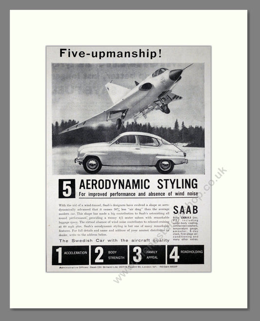Saab - Aerodynamic Styling. Vintage Advert 1962 (ref AD64218)