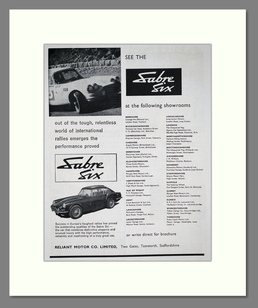Reliant - Sabre Six. Vintage Advert 1964 (ref AD64224)