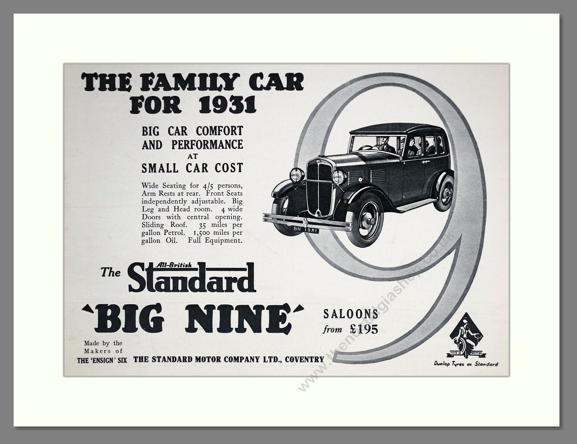 Standard - Big Nine. Vintage Advert 1931 (ref AD64226)