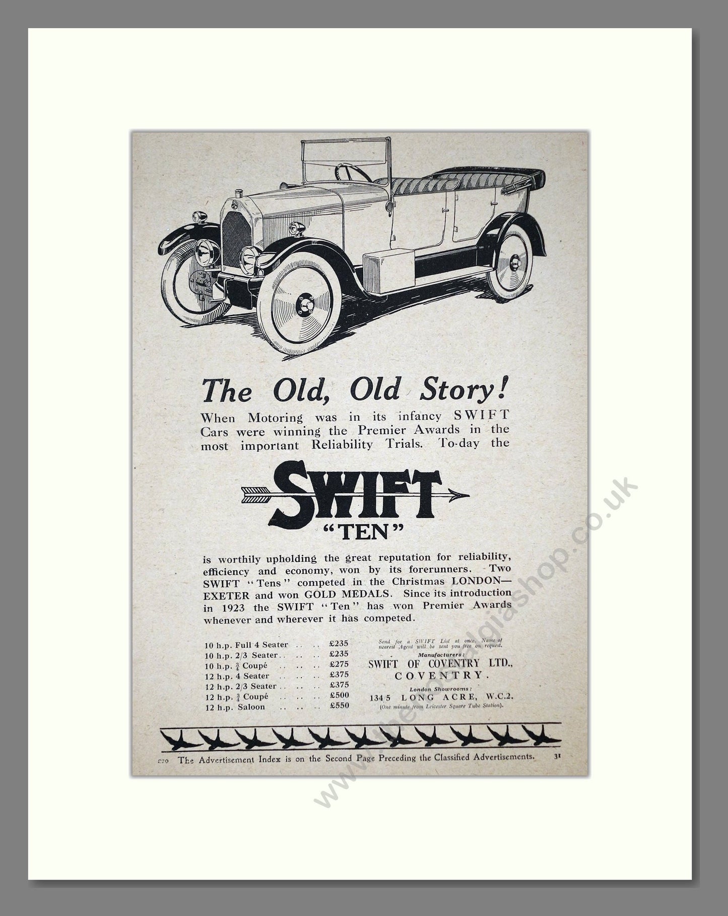Swift - Ten. Vintage Advert 1925 (ref AD64228)