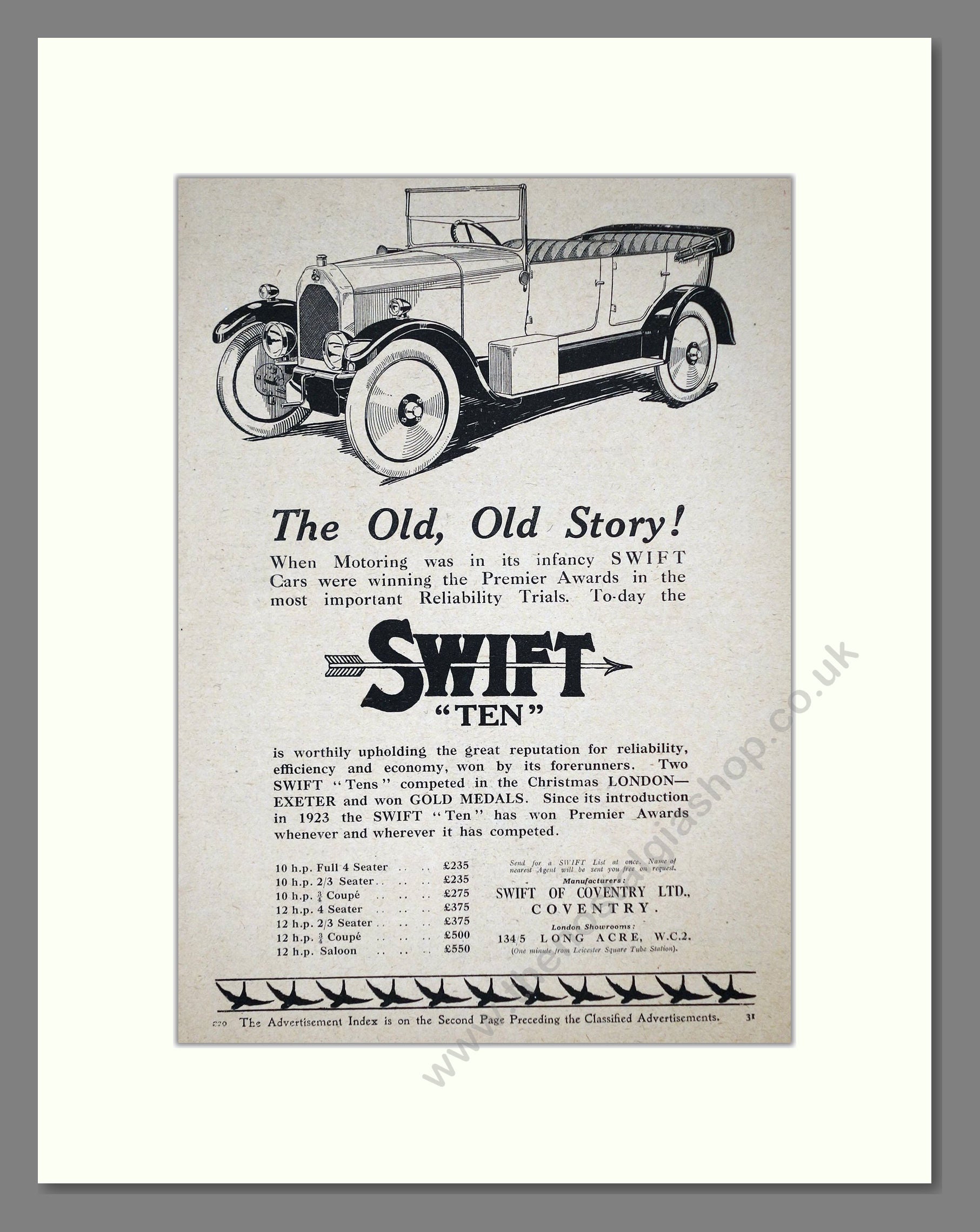 Swift - Ten. Vintage Advert 1925 (ref AD64228)