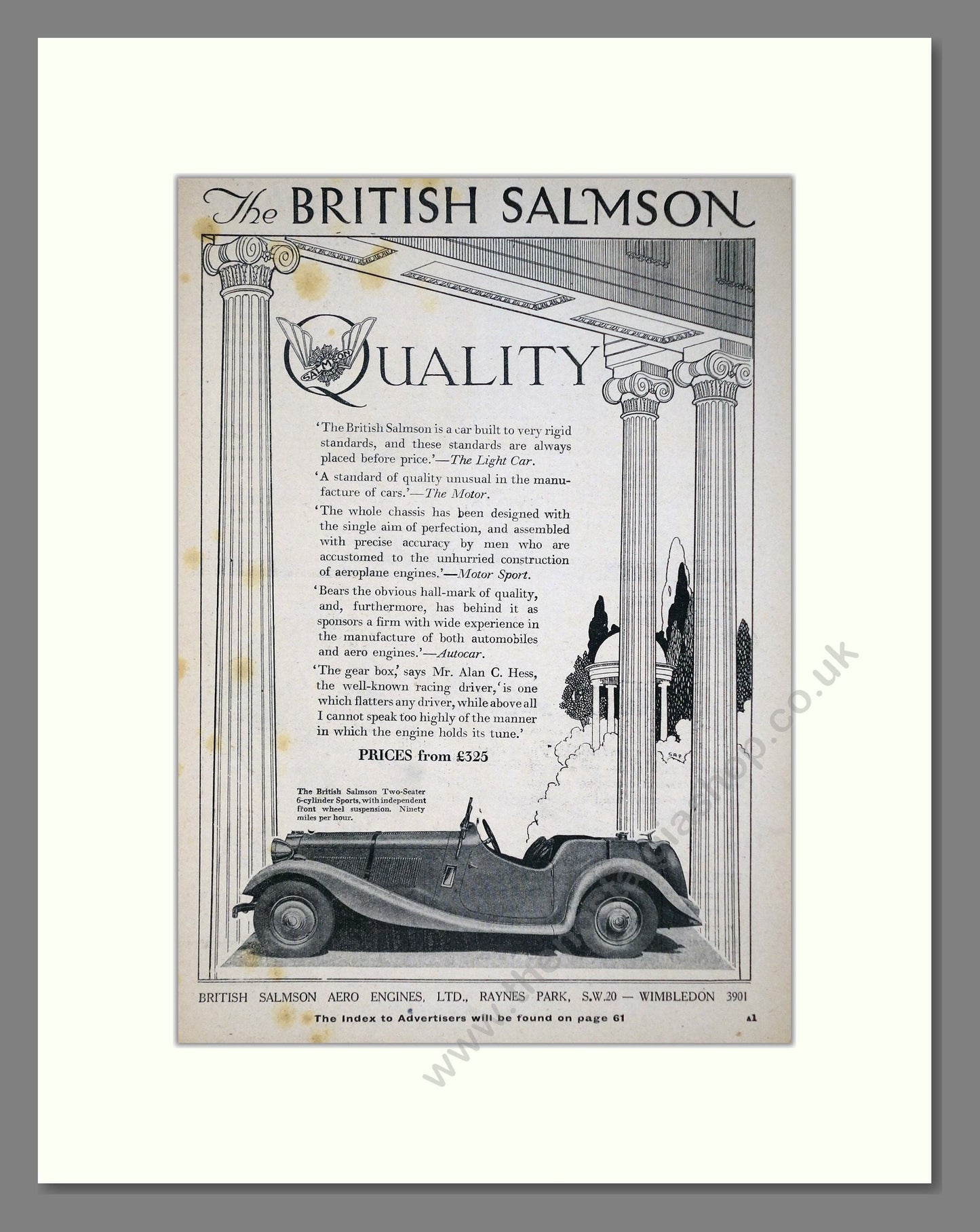 Salmson - 6 Cylinder 2 Seater. Vintage Advert 1936 (ref AD64231)