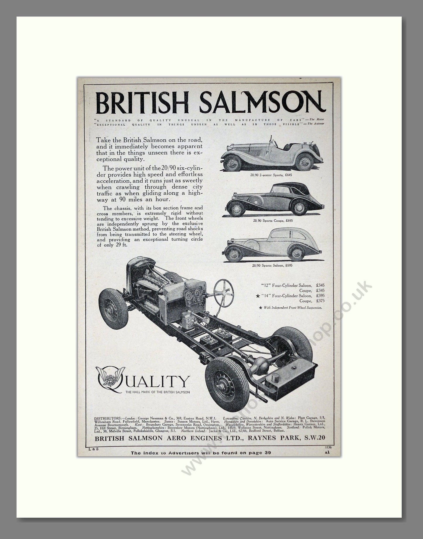 Salmson - Various Models. Vintage Advert 1936 (ref AD64233)