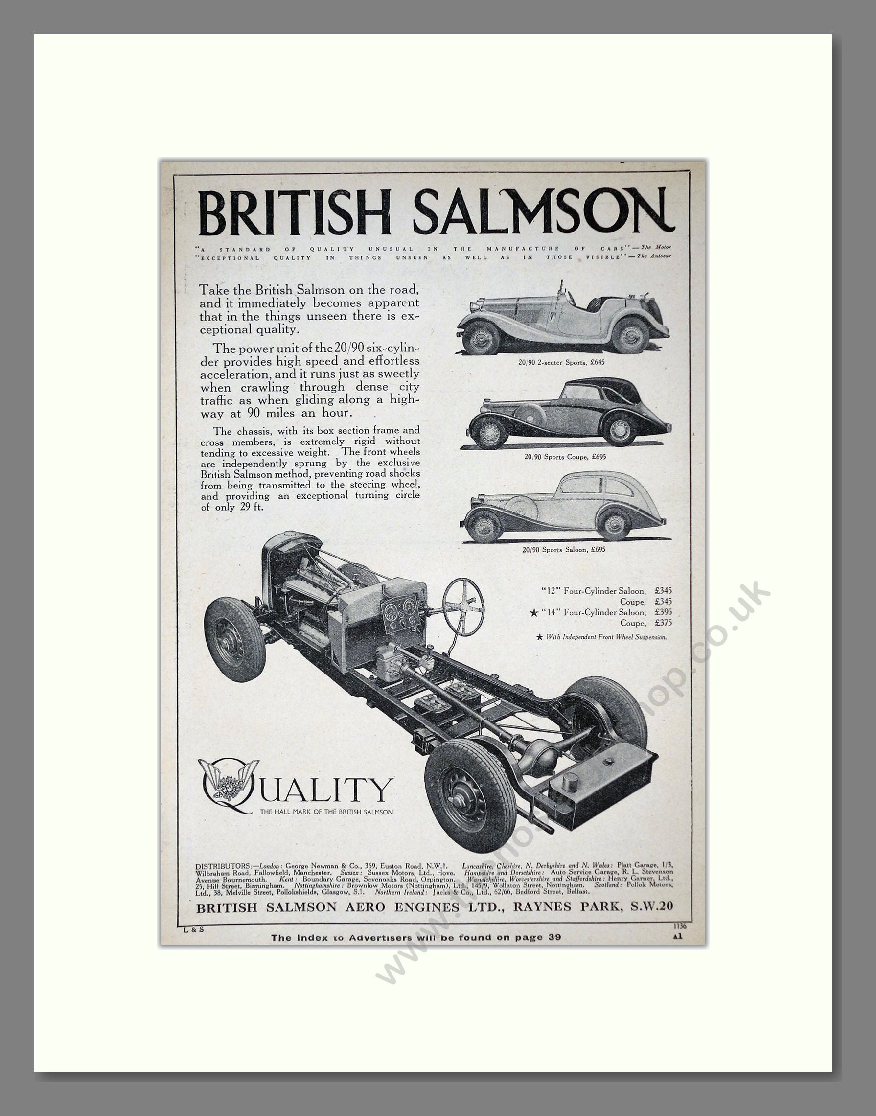 Salmson - Various Models. Vintage Advert 1936 (ref AD64233)