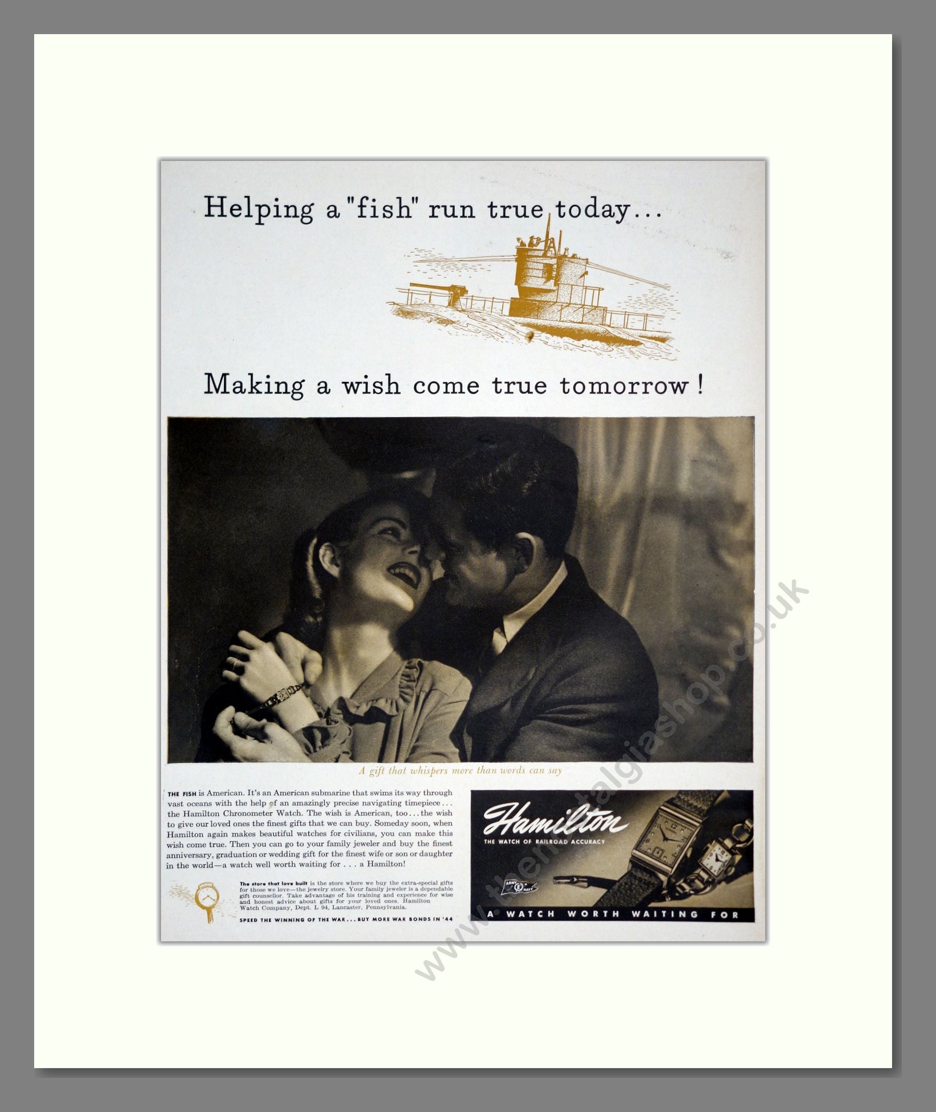 Hamilton - Chronometer. Vintage Advert 1944 (ref AD303549)
