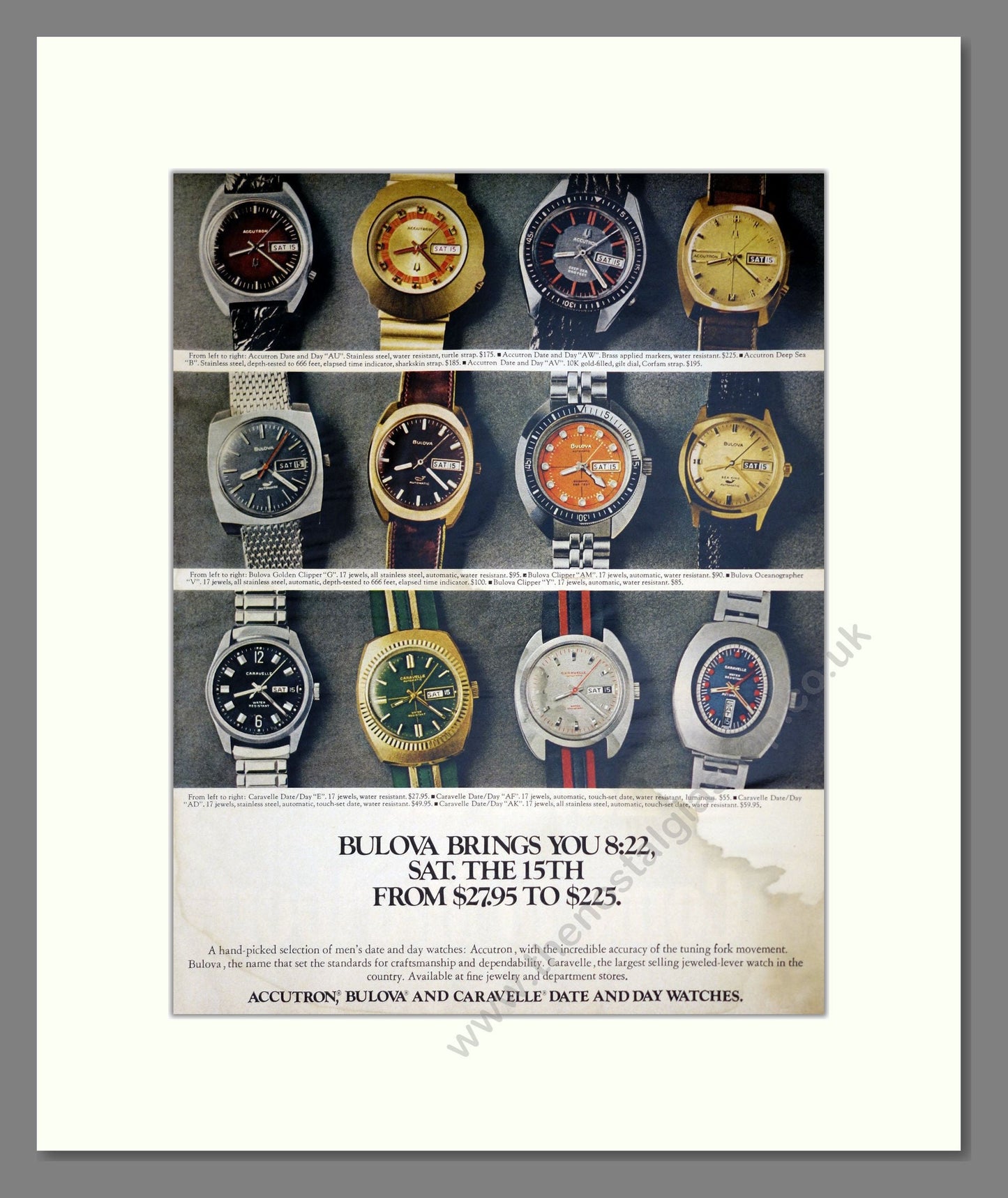 Bulova - Various Watches. Vintage Advert 1972 (ref AD303551)
