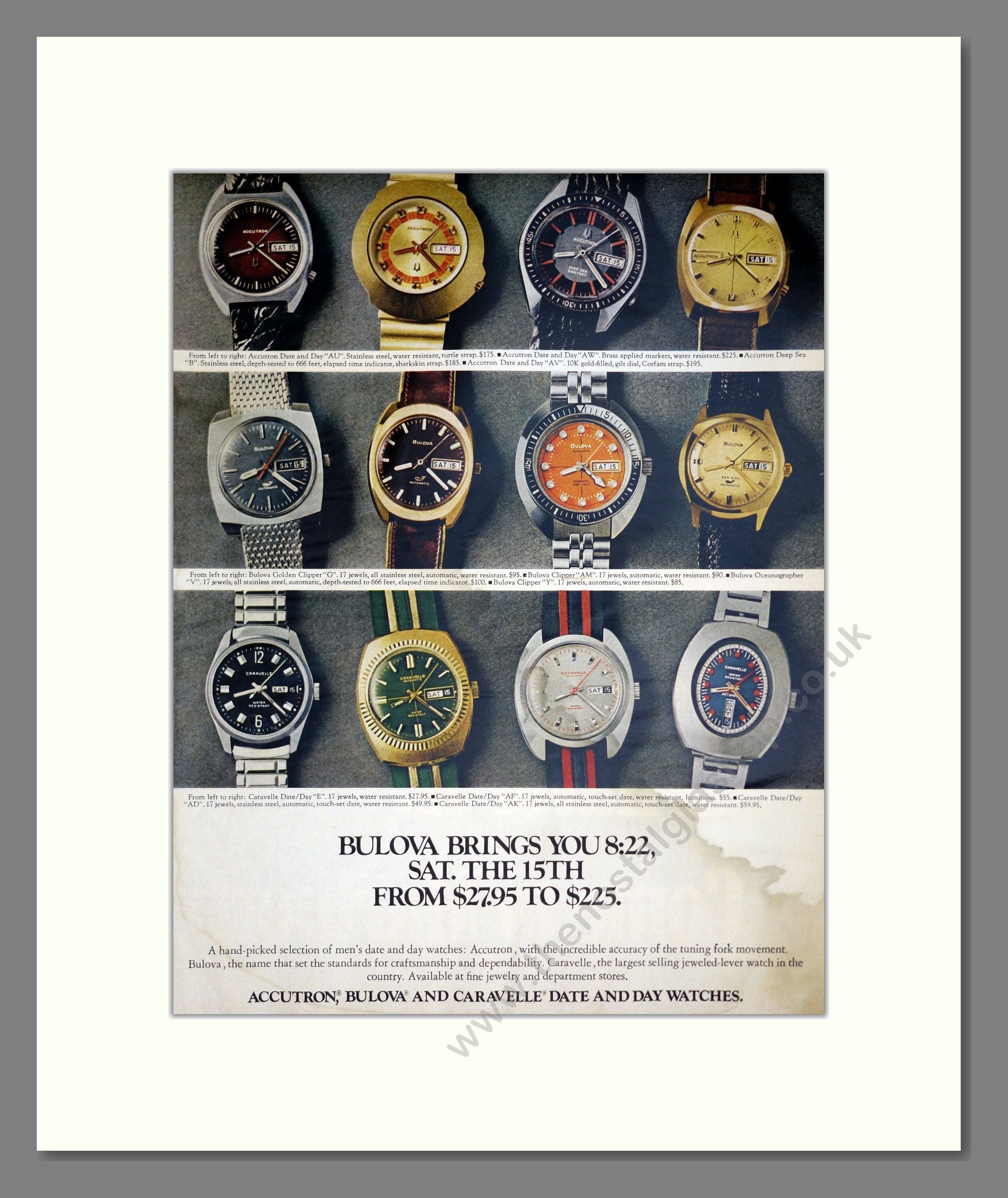 Bulova - Various Watches. Vintage Advert 1972 (ref AD303551)