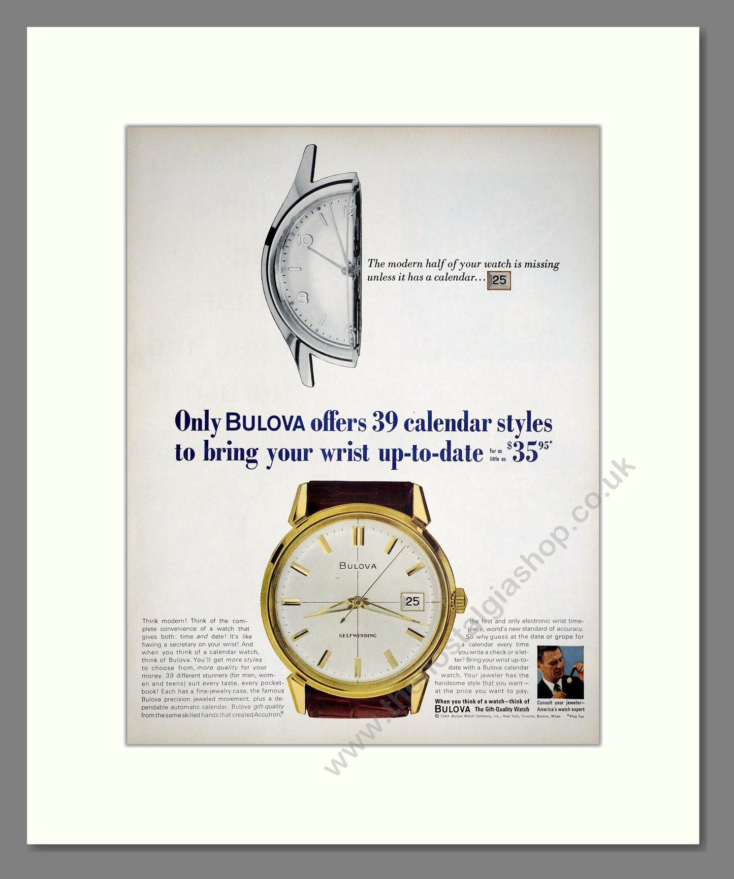 Bulova - Calendar Watch. Vintage Advert 1964 (ref AD303554)