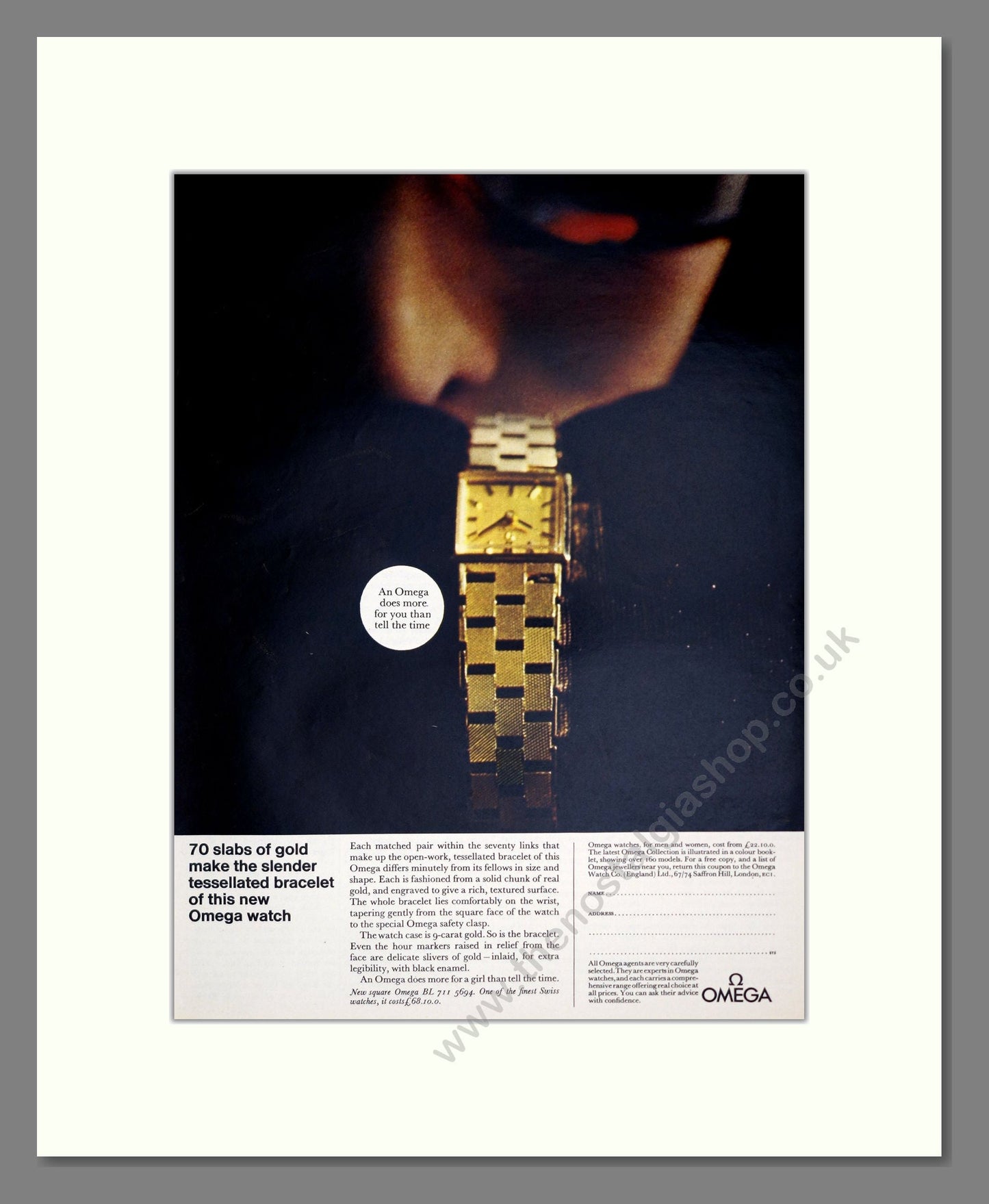 Omega - Gold Bracelet Watch. Vintage Advert 1969 (ref AD303560)
