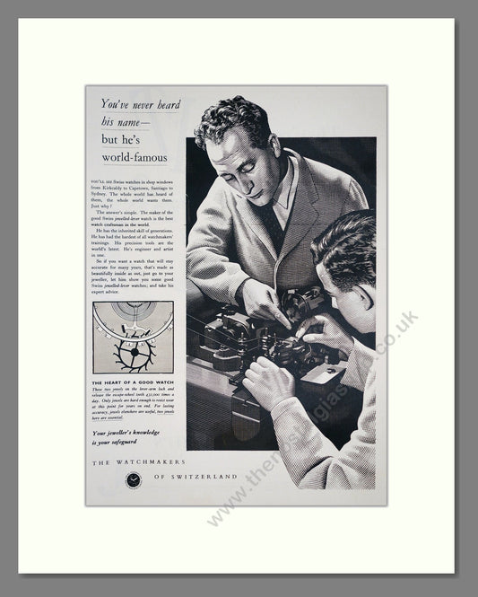 Watchmakers Of Switzerland - Jewelled Lever. Vintage Advert 1955 (ref AD303582)
