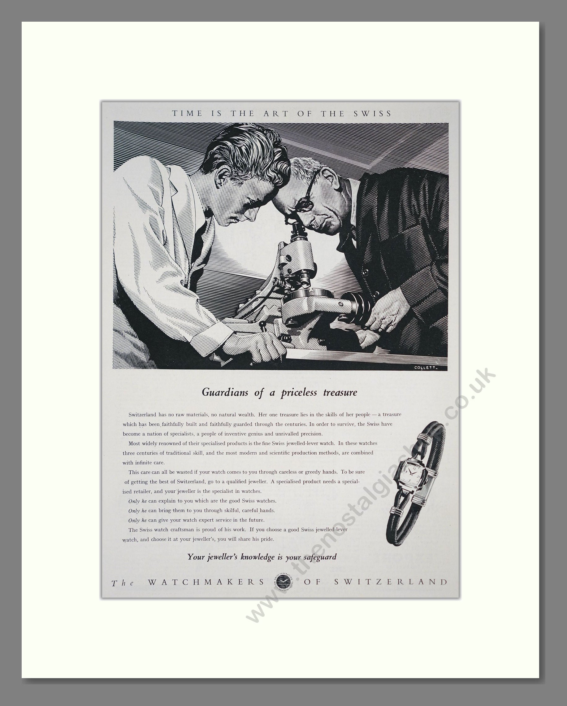 Watchmakers Of Switzerland - Priceless Treasure. Vintage Advert 1954 (ref AD303583)