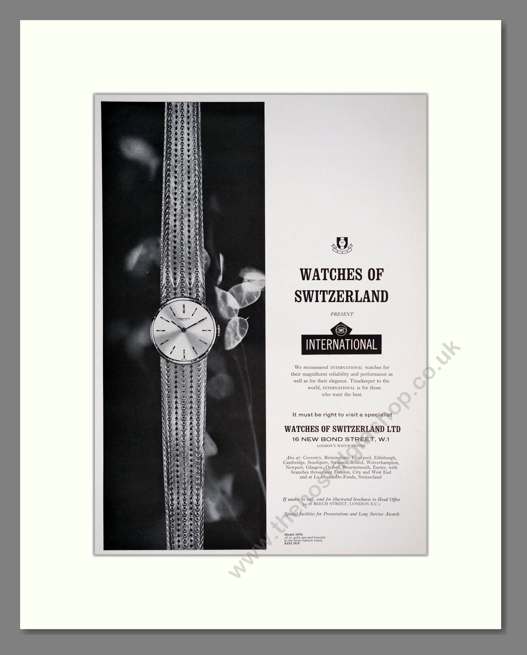 International - At Watches Of Switzerland. Vintage Advert 1964 (ref AD303587)